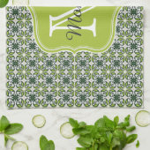 Monogramm Grüne Blumen Muster Geschirrtuch (Gefaltet)