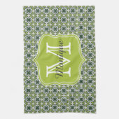 Monogramm Grüne Blumen Muster Geschirrtuch (Vertikal)