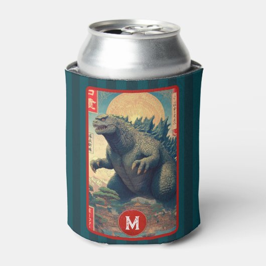 Monogramm grüne Eidechsen-Monster Cool Retro Fette Dosenkühler (Kanne Vorderseite)