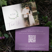 Monogramm grüne lila Beere Hochzeit Foto QR Code Dankeskarte