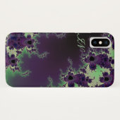 Monogramm-grüne lila Fraktal-Blume Case-Mate iPhone Hülle (Rückseite (Horizontal))
