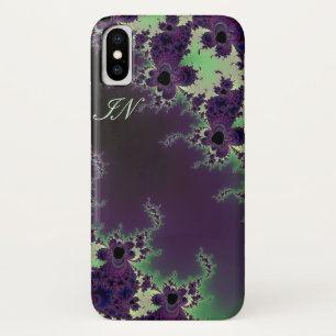 Monogramm-grüne lila Fraktal-Blume Case-Mate iPhone Hülle