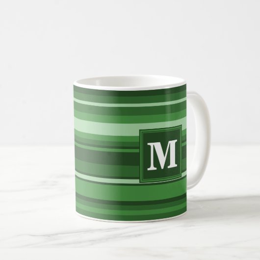 Monogramm grüne Streifen Kaffeetasse (VorderseiteRechts)