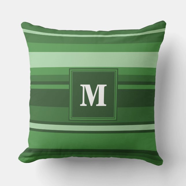 Monogramm grüne Streifen Kissen (Vorderseite)