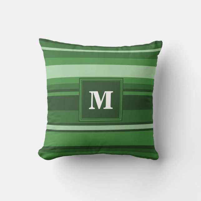 Monogramm grüne Streifen Kissen (Vorderseite)