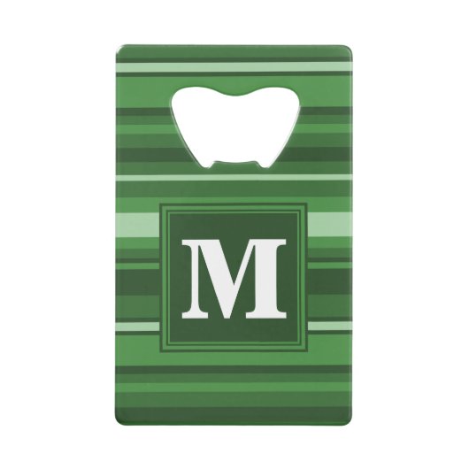 Monogramm grüne Streifen Kreditkartenflaschenöffner (Vorderseite)