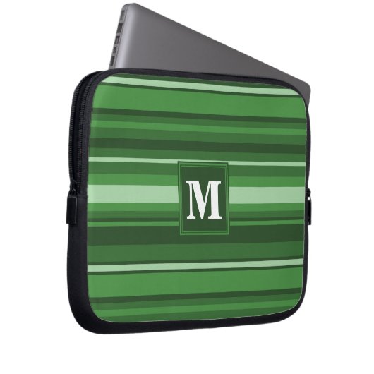 Monogramm grüne Streifen Laptopschutzhülle (Vorne Rechts)