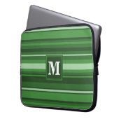 Monogramm grüne Streifen Laptopschutzhülle (Vorderseite Links)