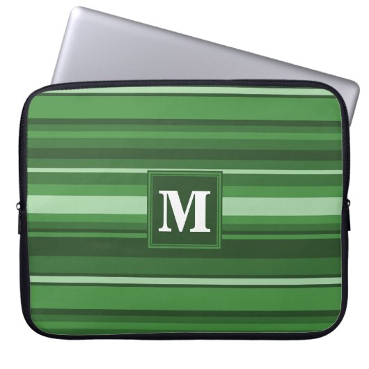 Monogramm grüne Streifen Laptopschutzhülle (Vorderseite)