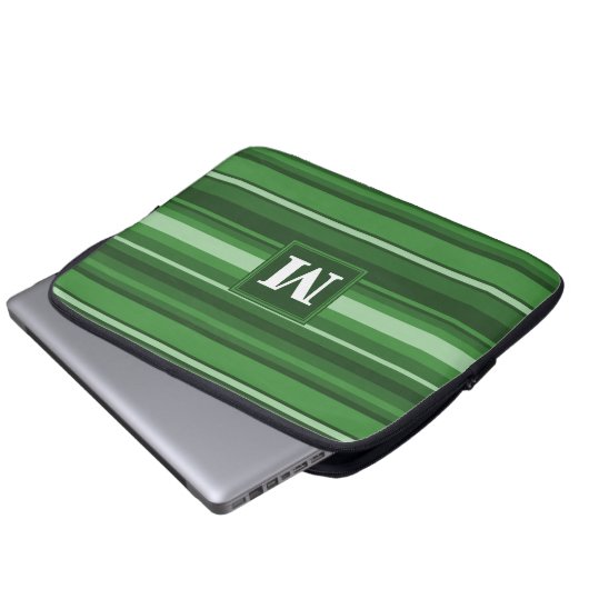 Monogramm grüne Streifen Laptopschutzhülle (Vorne Knopf)