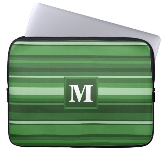 Monogramm grüne Streifen Laptopschutzhülle (Vorderseite)