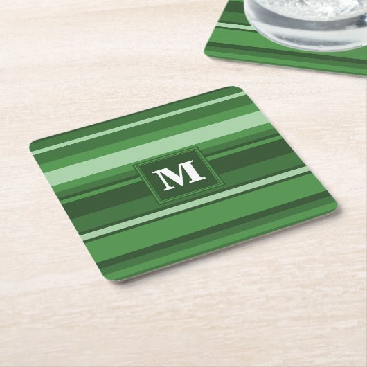 Monogramm grüne Streifen Rechteckiger Pappuntersetzer (angewinkelt)