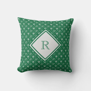 Monogramm Grüne Weiße Schneeflocken Winter Weihnac Kissen