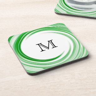Monogramm grüne Wirbel-Abstraktkunst Untersetzer