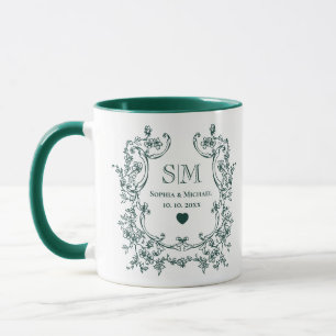 Monogramm Grüner Blumenkranz Hochzeit Tasse