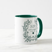 Monogramm Grüner Blumenkranz Hochzeit Tasse (VorderseiteRechts)