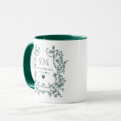 Monogramm Grüner Blumenkranz Hochzeit Tasse (Vorderseite Links)