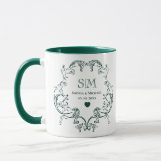 Monogramm Grüner Blumenkranz Hochzeit Tasse