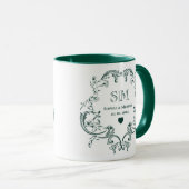 Monogramm Grüner Blumenkranz Hochzeit Tasse (VorderseiteRechts)