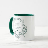 Monogramm Grüner Blumenkranz Hochzeit Tasse (Vorderseite Links)
