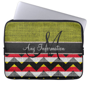 Monogramm Grüner Chevron Zickzack Jute-Burlap Laptopschutzhülle