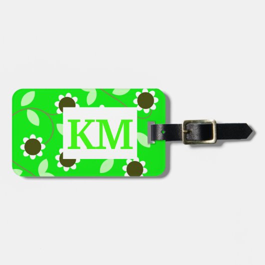 Monogramm grüner Flor Gepäckanhänger (Vorderseite horizontal)