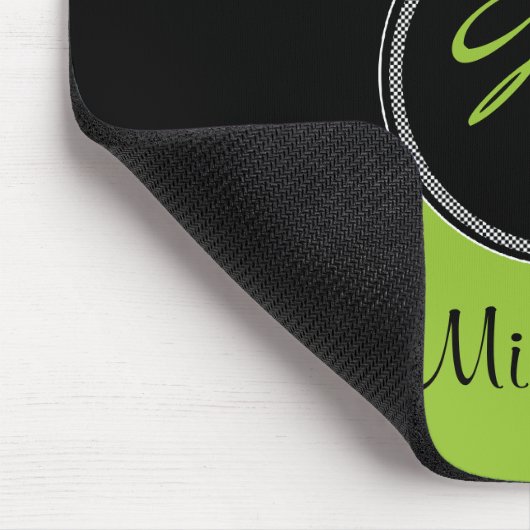 Monogramm-grüner Schwarz-weißer Damast Mousepad (Ecke)