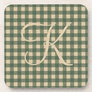 Monogramm Grüner Tan Büffel Kariert Rustikale Coun Getränkeuntersetzer