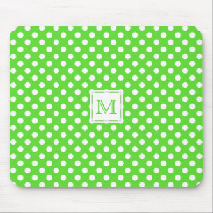 Monogramm: Grüner u. weißer Tupfen Mousepad