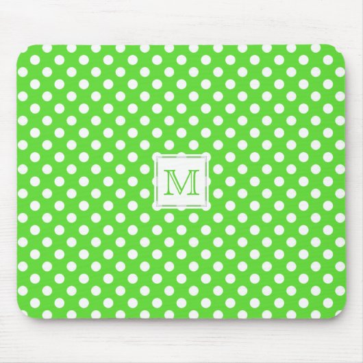 Monogramm: Grüner u. weißer Tupfen Mousepad (Vorne)