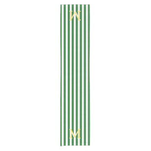 Monogramm-grüner und weißer gestreifter kurzer tischläufer