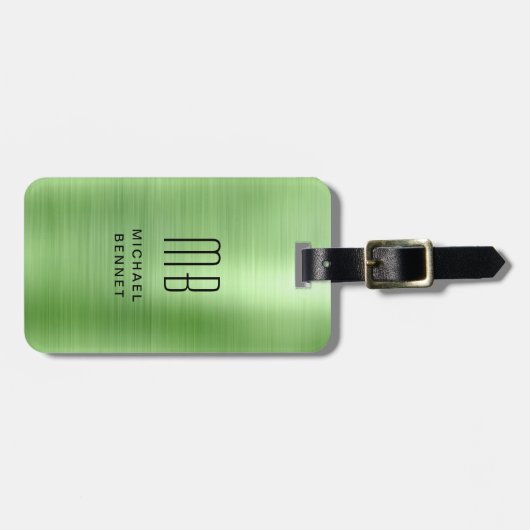 Monogramm grünes Bürstenmetall Gepäckanhänger (Vorderseite horizontal)