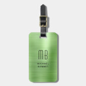 Monogramm grünes Bürstenmetall Gepäckanhänger (Vorderseite vertikal)