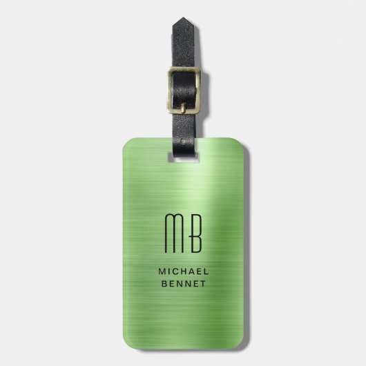 Monogramm grünes Bürstenmetall Gepäckanhänger (Vorderseite vertikal)