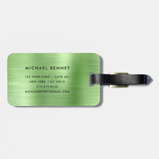 Monogramm grünes Bürstenmetall Gepäckanhänger (Rückseite horizontal)