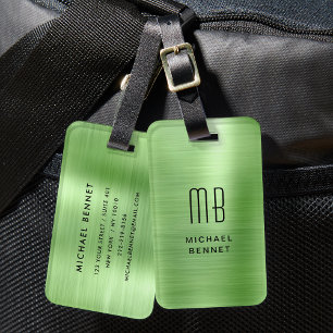 Monogramm grünes Bürstenmetall Gepäckanhänger
