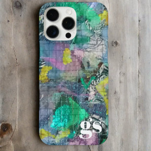 Monogramm grünes, graues abstraktes Muster iPhone 16 Pro Max Hülle