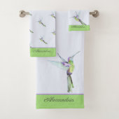 Monogramm grünes Hummingvogelhandtuch Badhandtuch Set (Insitu)