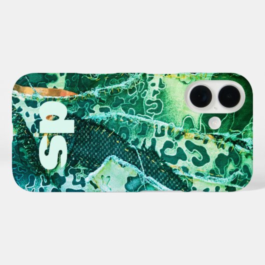 Monogramm-grünes Leopardenmuster Case-Mate iPhone Hülle (Rückseite (Horizontal))