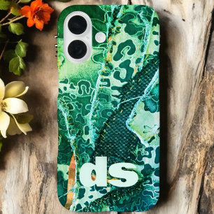 Monogramm-grünes Leopardenmuster iPhone 16 Hülle