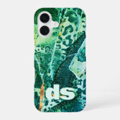Monogramm-grünes Leopardenmuster iPhone 16 Hülle (Rückseite)