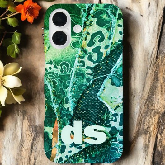 Monogramm-grünes Leopardenmuster iPhone 16 Hülle