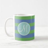 Monogramm-grünes zuerstsingrün-gestreiftes Muster Kaffeetasse (Links)