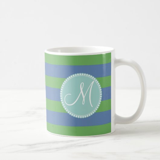 Monogramm-grünes zuerstsingrün-gestreiftes Muster Kaffeetasse (Rechts)