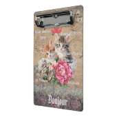 Monogramm Grunge Holz floral und Katzen Französisc Mini Klemmbrett (Gewinkelt2)