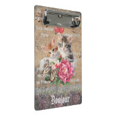 Monogramm Grunge Holz floral und Katzen Französisc Mini Klemmbrett (Schrägansicht)