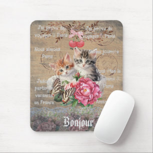 Monogramm Grunge Holz Süße Katzen Chic floral Fran Mousepad