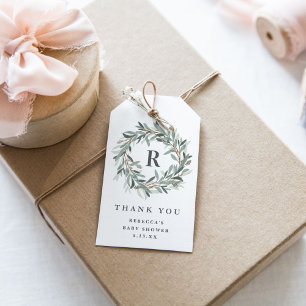 Monogramm-Grünkränze-Babyparty-Dankeschön Geschenkanhänger