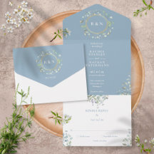 Monogramm Grünpflanzen Floral Staubblau Hochzeit
