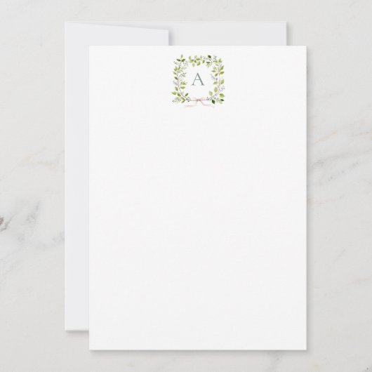 Monogramm Grünzeug Kranz & Schleife Dankeskarte (Vorderseite)